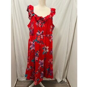 Old Navy Red Floral Ruffle Neck Cami Midi Dress Women's Plus Size XXL